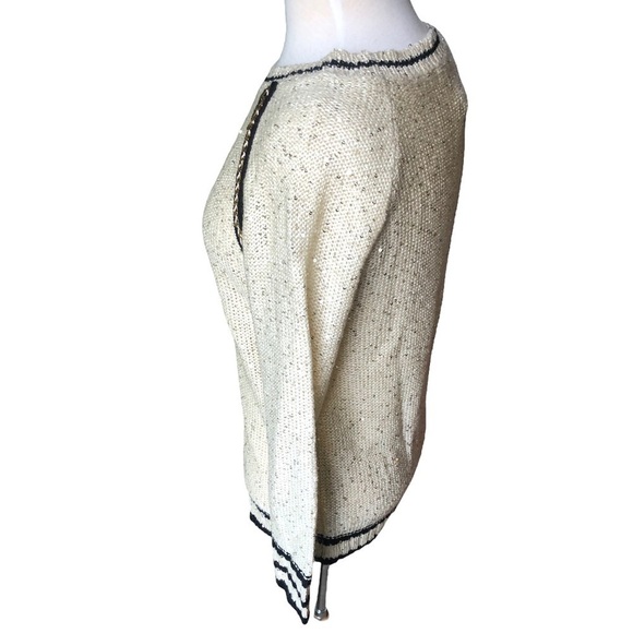 Francesca's Collections Sweater Gold Embellished Shimmery Cream & Black S/M NWT - Picture 4 of 6